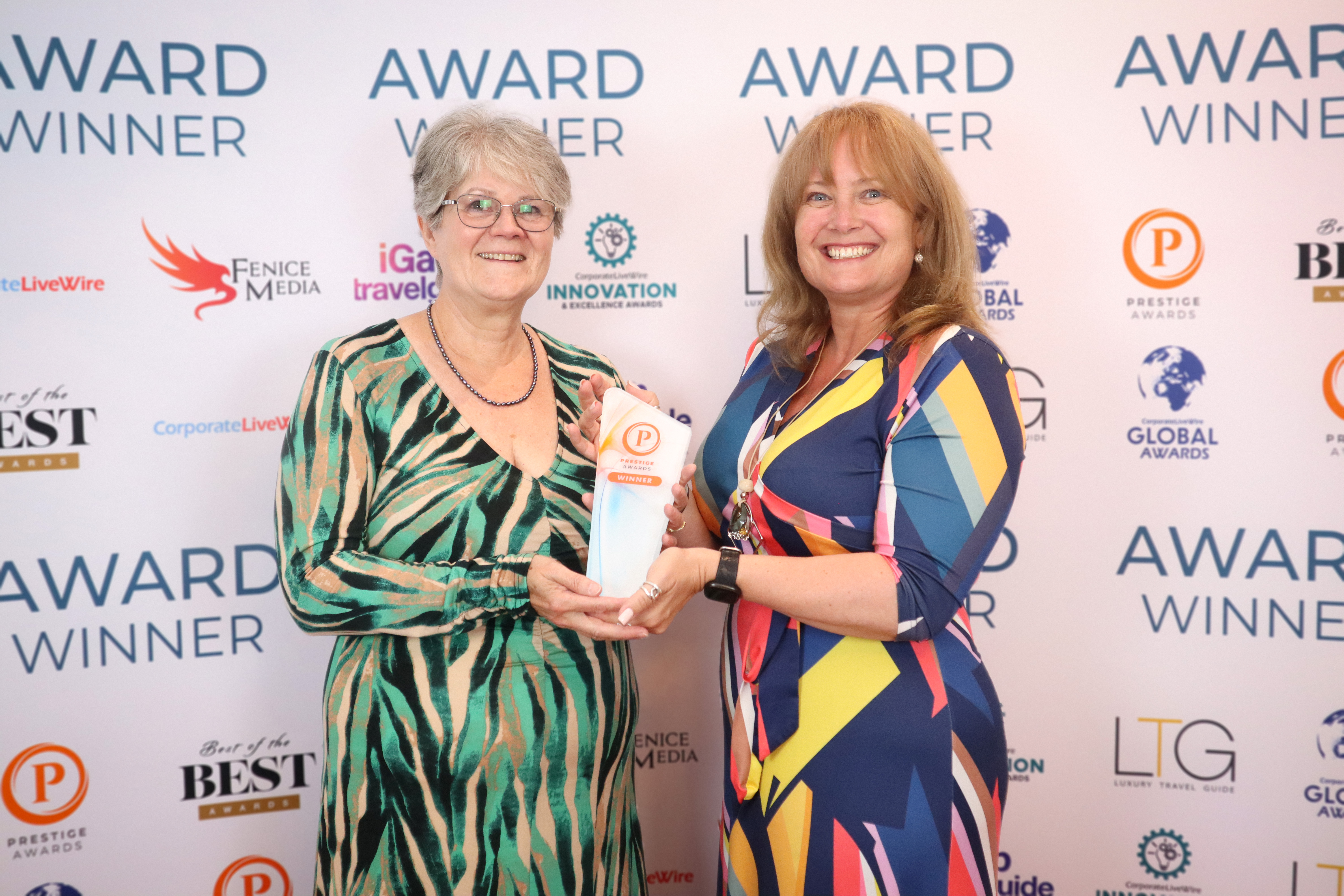 Cathy Hutt and Billie Sharp at the Global Livewire awards. Ladies Who Latte won Best Women's Business Networking Organisation of the year